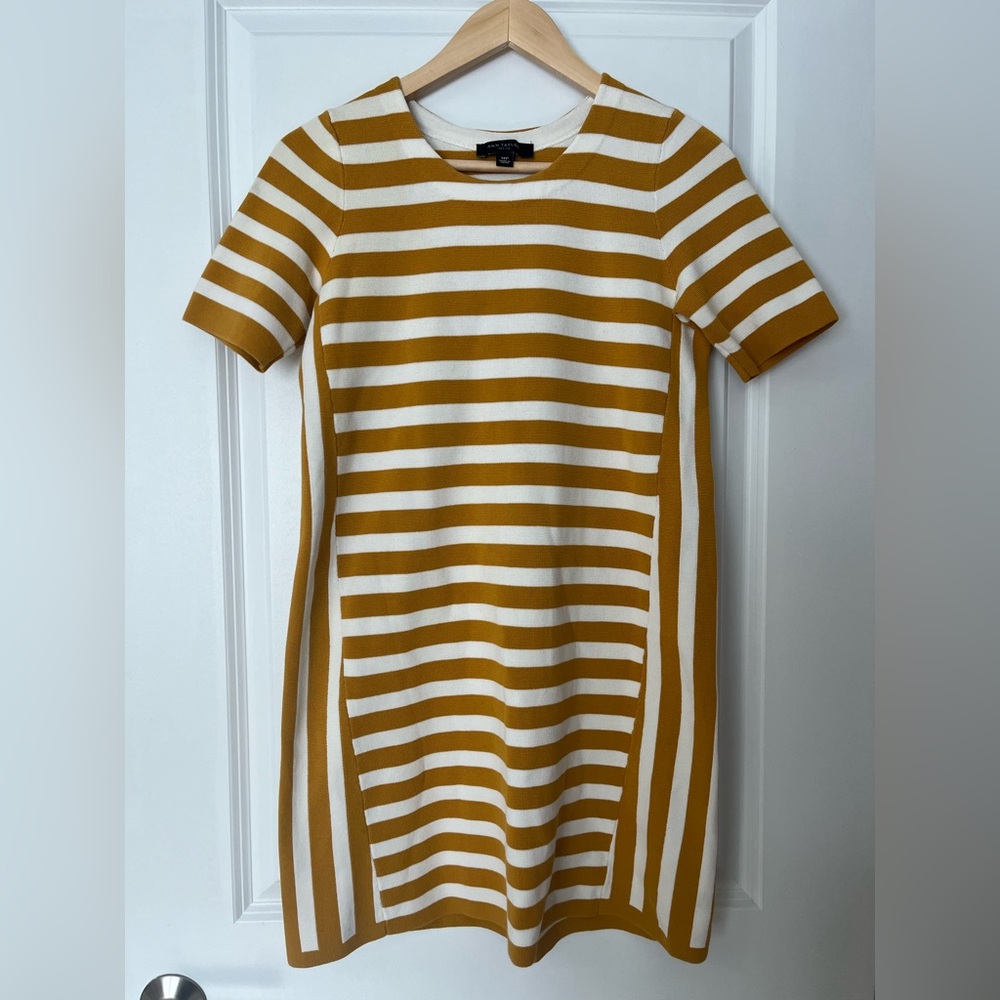 Ann Taylor MP mustard striped dress short sleeve